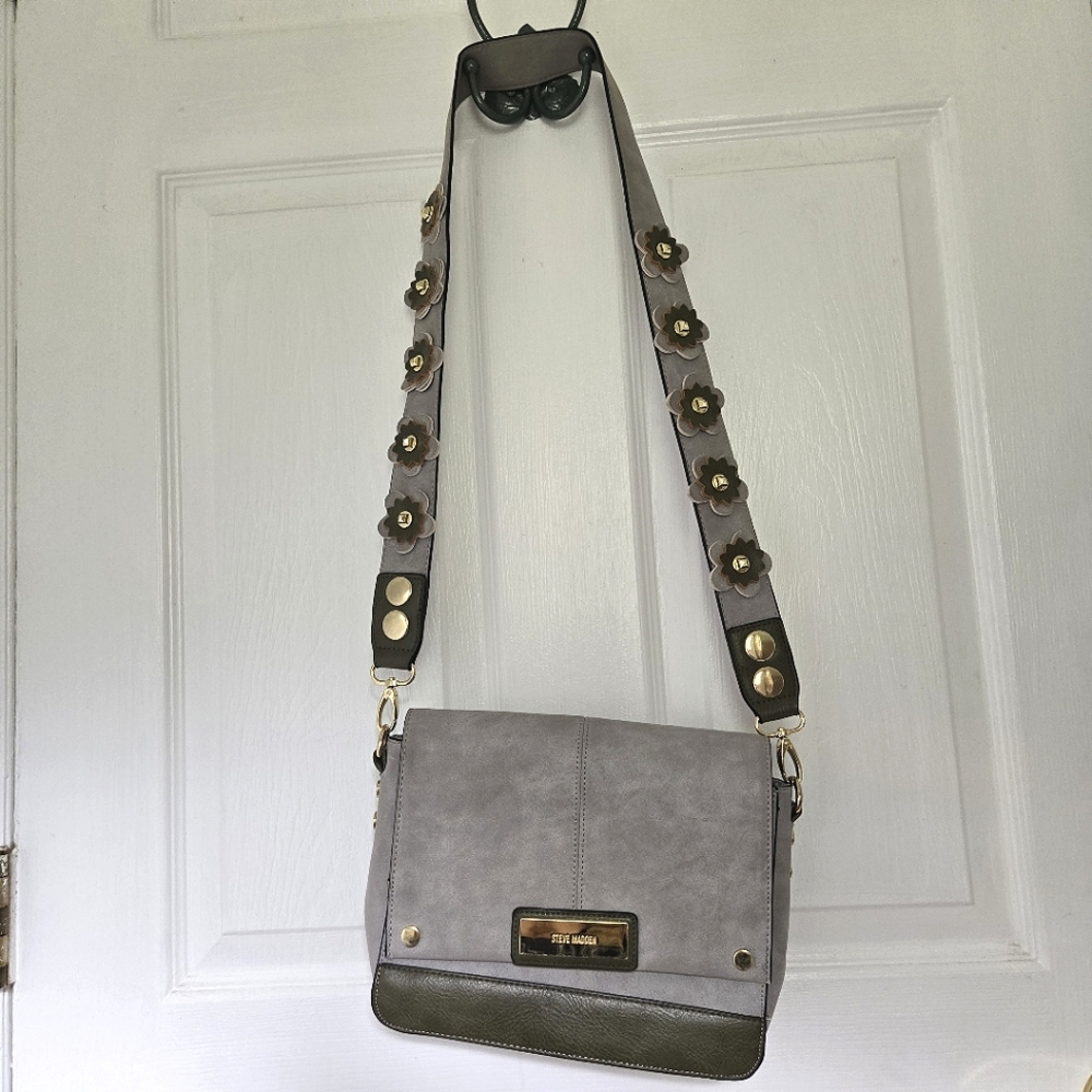 Gray and Olive Floral Strap Steve Madden Purse